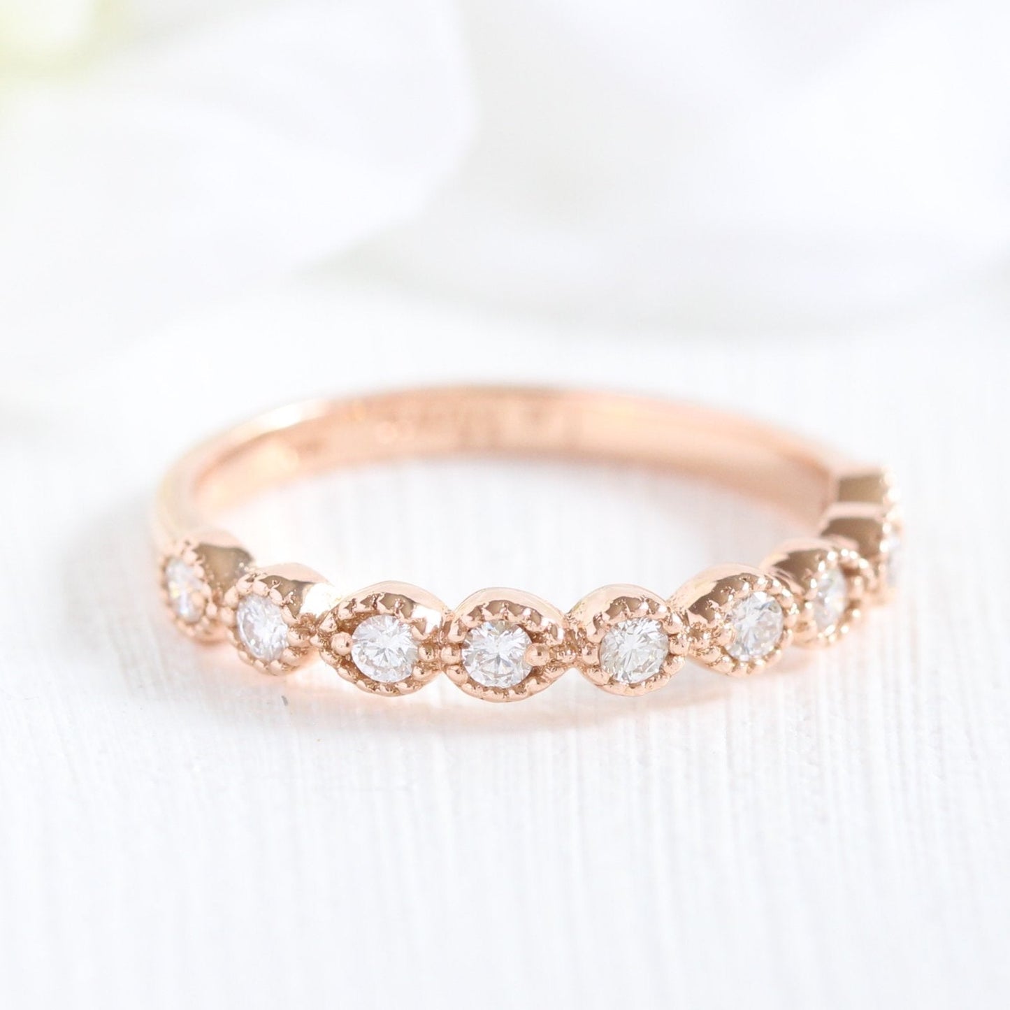 Vintage Oval Halo Moissanite Ring With Milgrain Diamond Band
