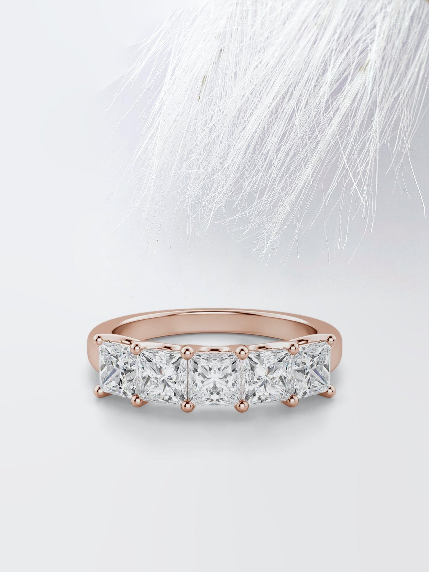 Princess Cut Five Stone Diamond Wedding Band For Her
