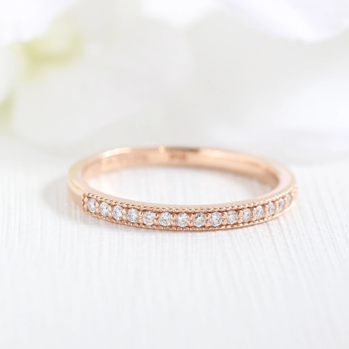 Oval cut moissanite with halo bridal band set 14k in rose gold