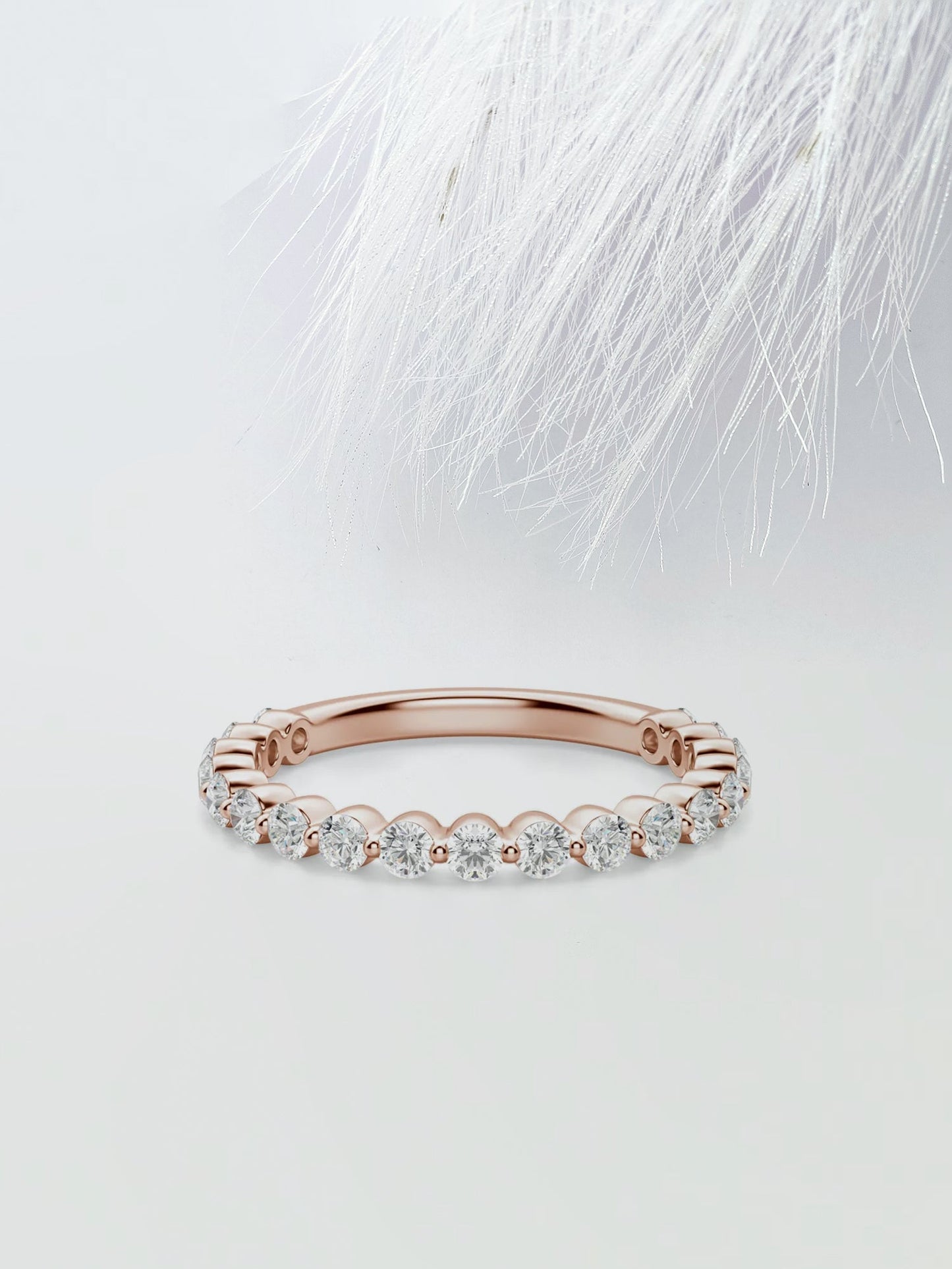Round Cut Shared Prong Semi Eternity Wedding Band For Women