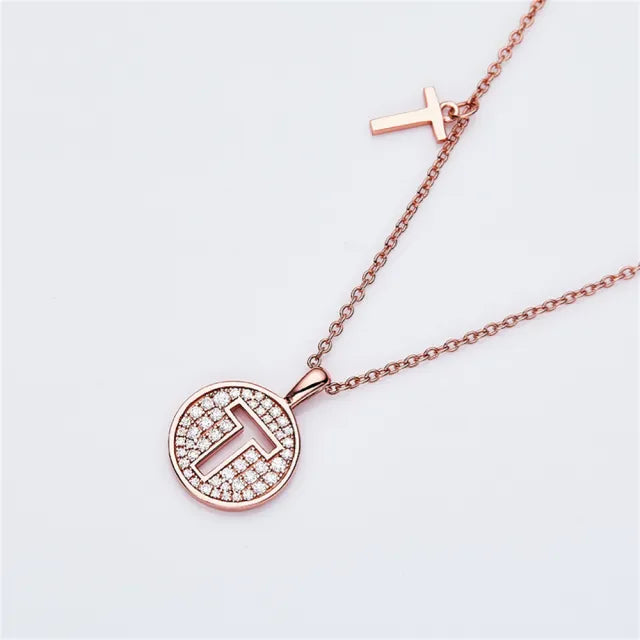 \ T \" Letter Moissanite Diamond Necklace for Women"
