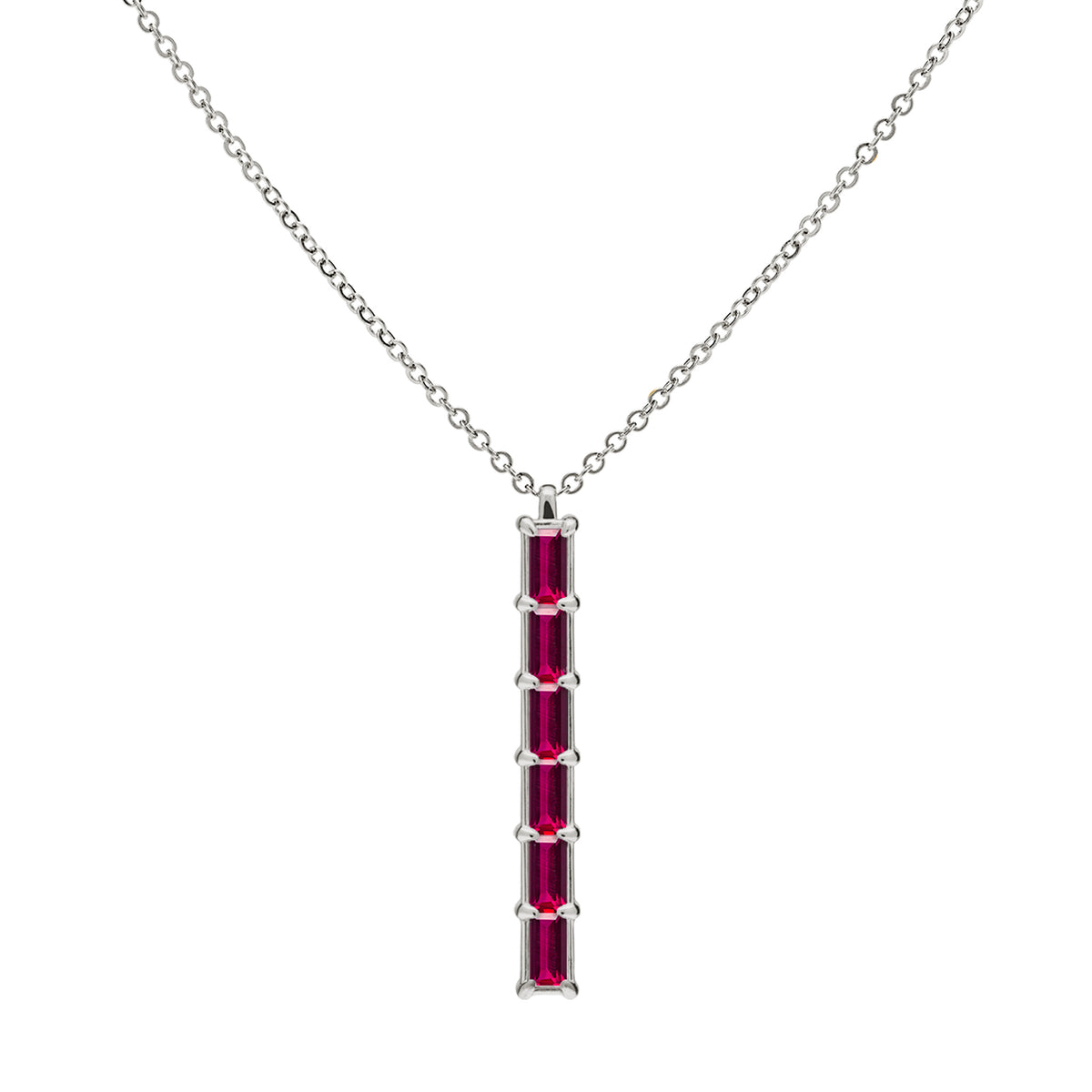 0.84TCW Baguette Cut Ruby Moissanite July Birthstone Necklace