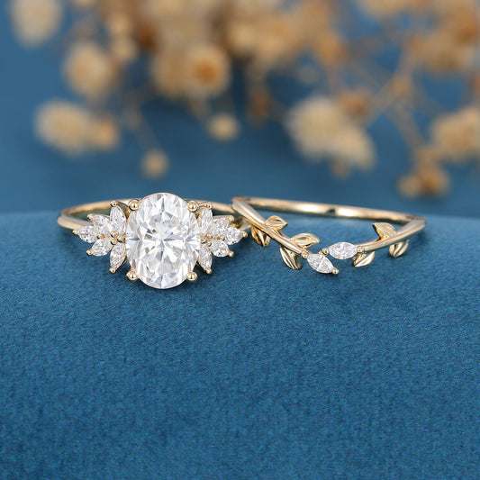 2.72 CT Oval Shaped Moissanite Cluster Bridal Set