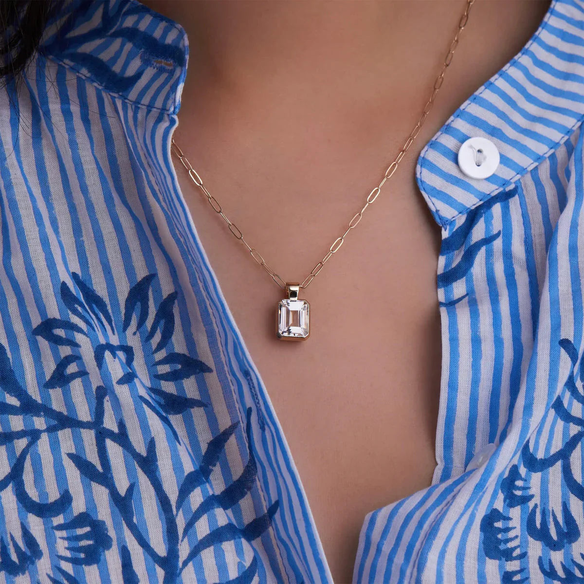 4.0CT Emerald Cut Diamond Moissanite April Birthstone Pendant Necklace