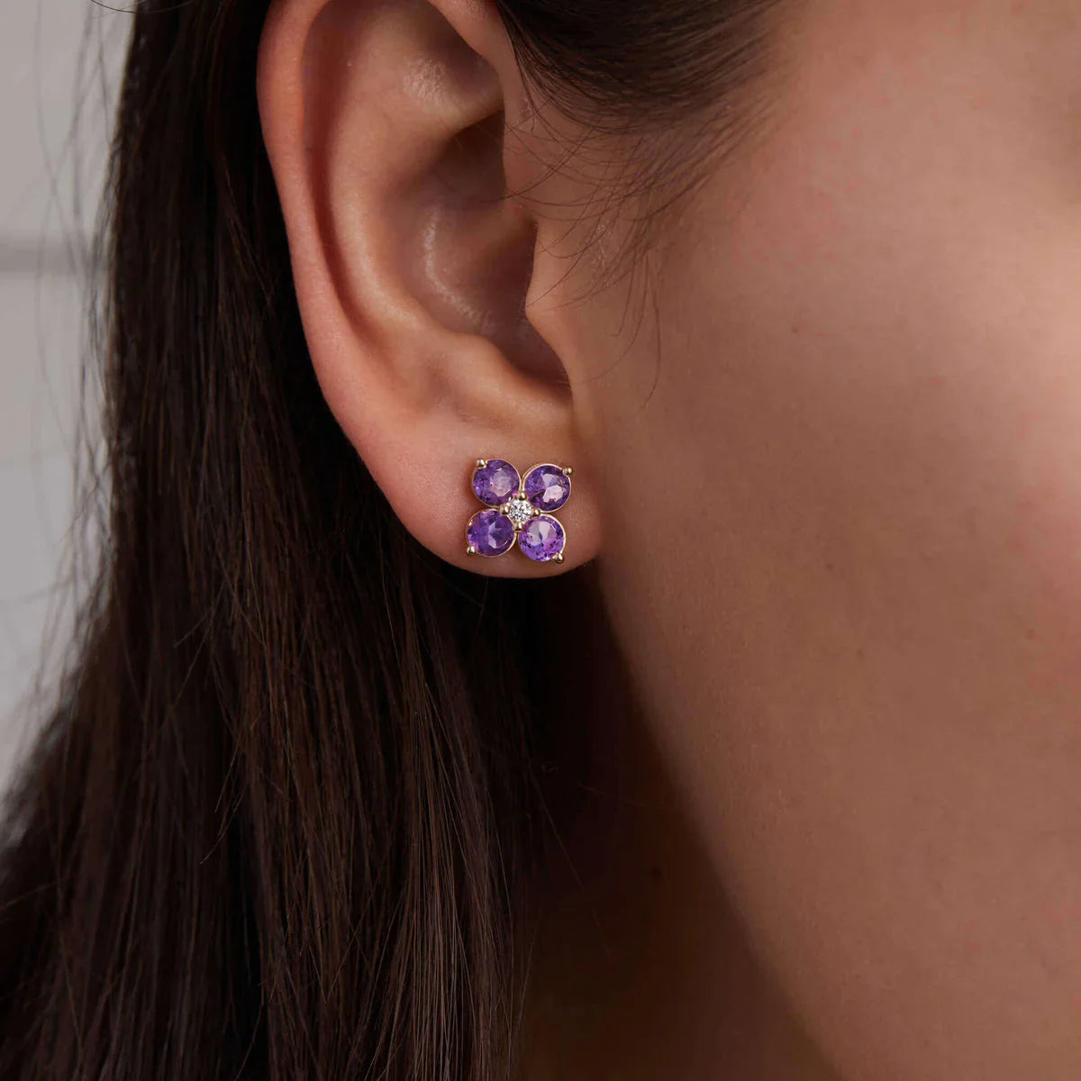 1.15TCW Round Floral Amethyst Moissanite February Birthstone Stud Earrings