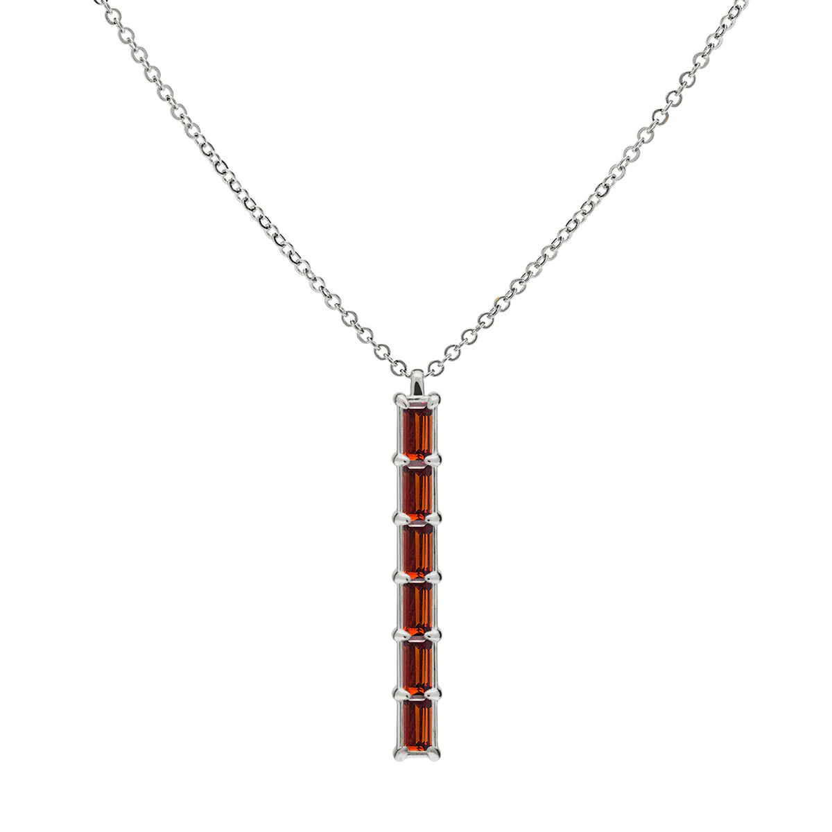 1.0 TCW Baguette Cut Red Garnet Moissanite Necklace-January Birthstone