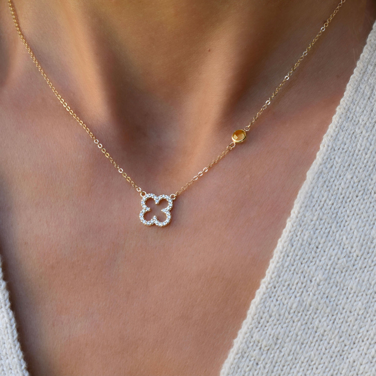1.93TCW Round Open Floral Moissanite November Birthstone Necklace