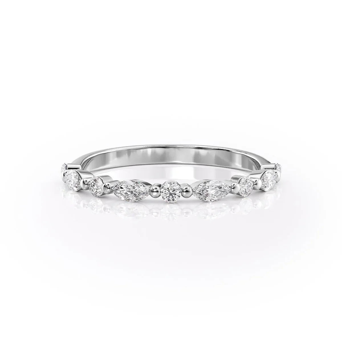 Marquise and Round Cut Half Eternity Wedding Band - Ready to Ship