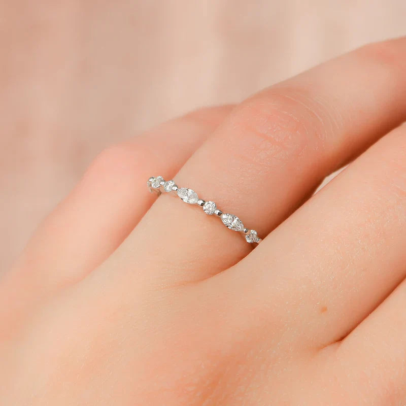 Marquise and Round Cut Half Eternity Wedding Band - Ready to Ship