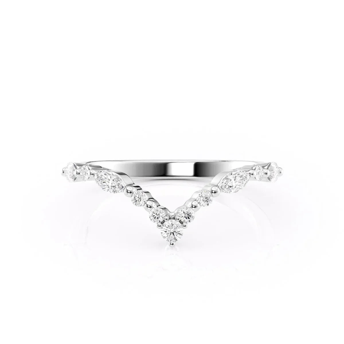 Marquise & Round Cut Curved Wedding Band - Ready to Ship