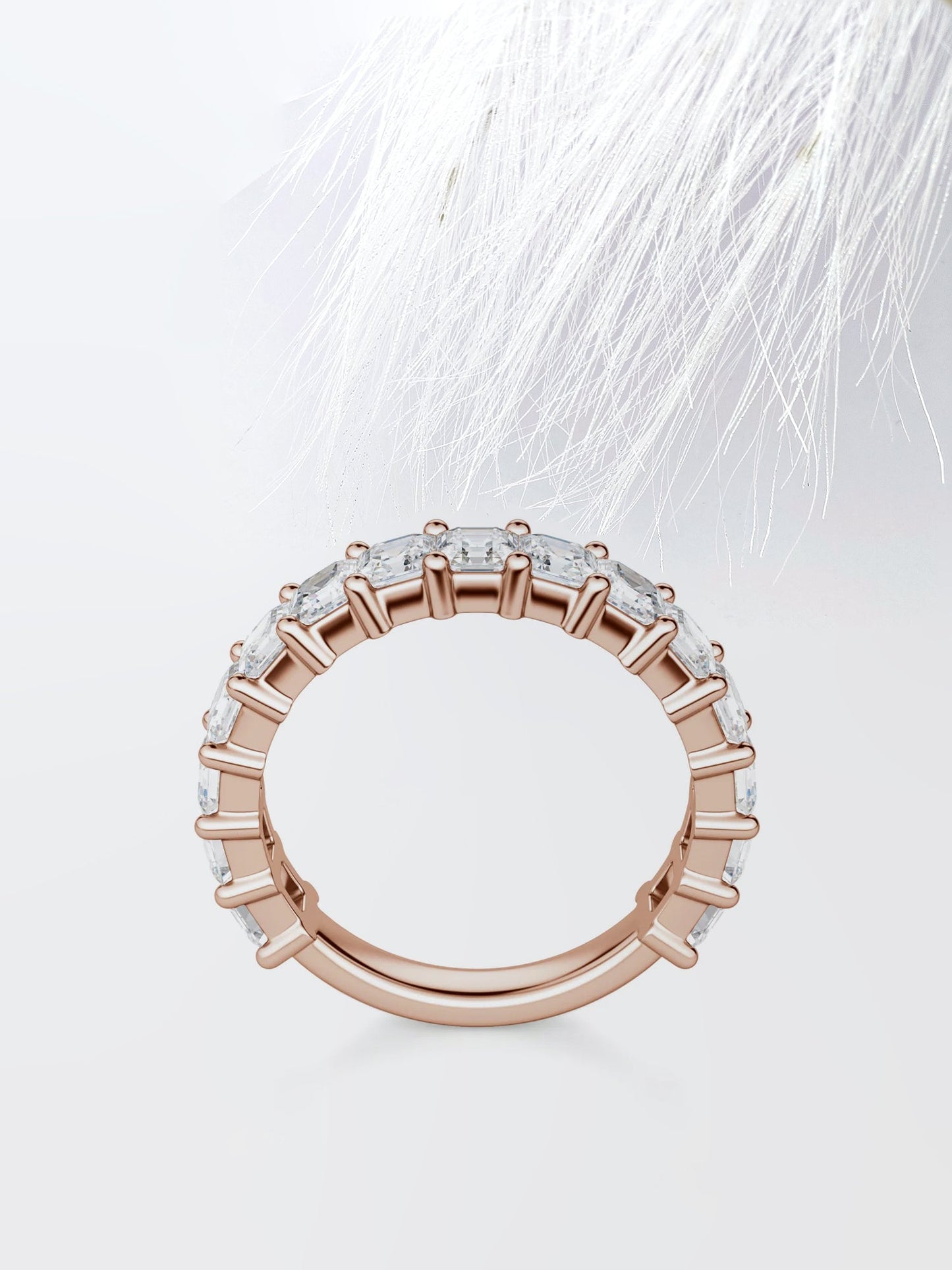 Asscher Cut Semi Eternity (3\\4) Diamond Wedding Band For Her