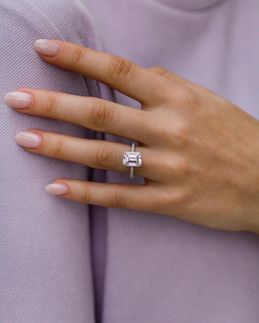 3.25CT Emerald Cut Hidden Halo Moissanite Diamond Engagement Ring
