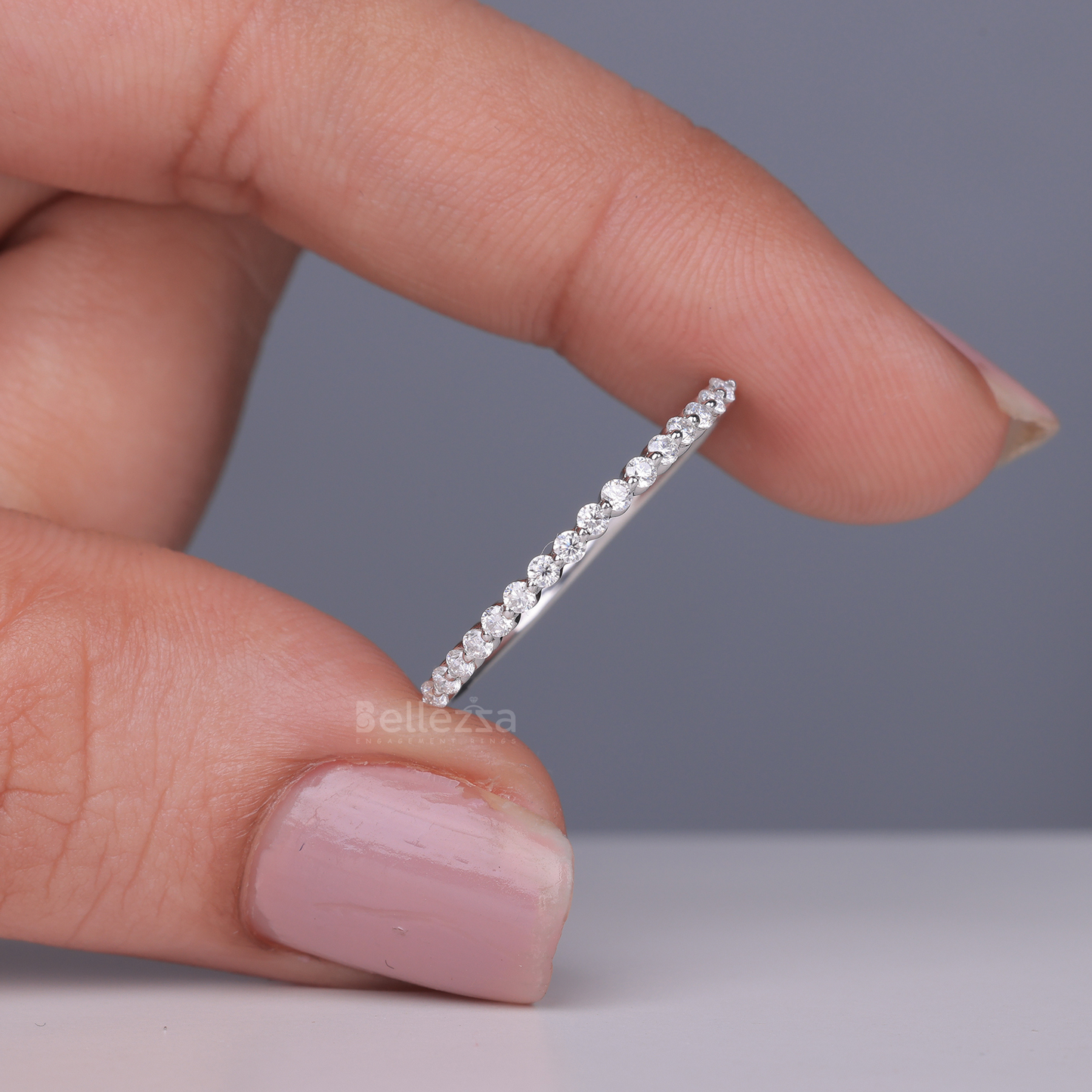 0.30TCW Round Brilliant Bubble Prong Moissanite Wedding Band - Ready to Ship