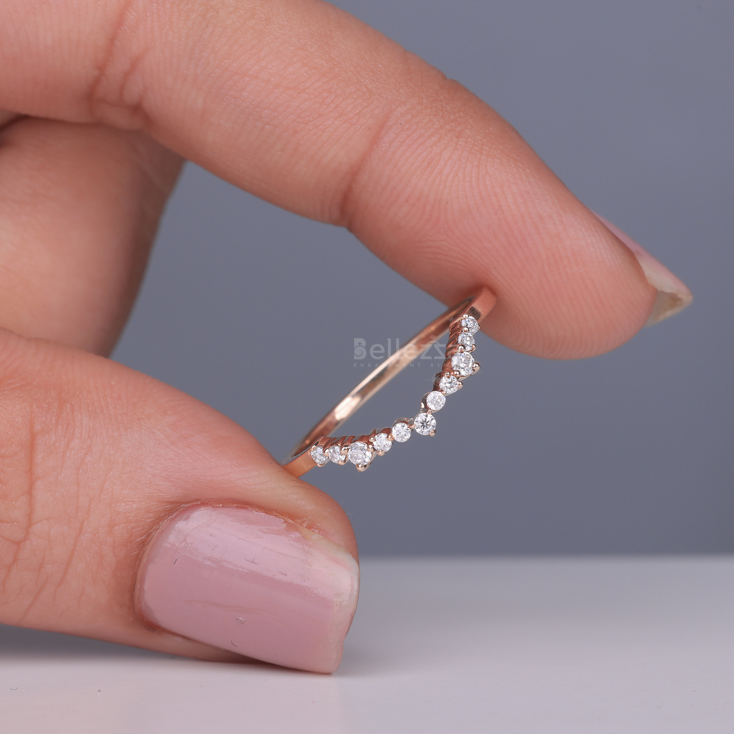 Round Brilliant Diamond Curved Wedding Band - Ready to Ship