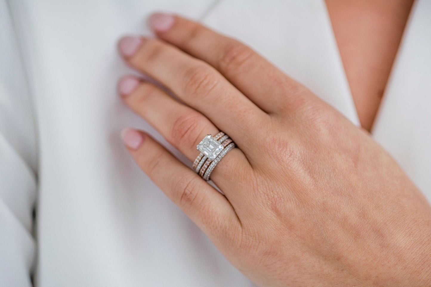 2.3 CT Asscher Cut Hidden Halo Moissanite Engagement Ring