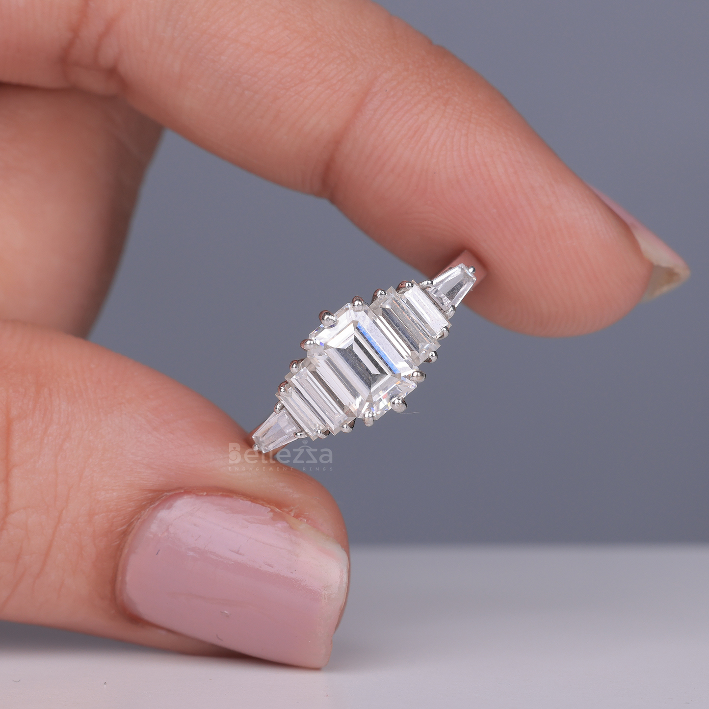 1.0CT Emerald Cut Cluster Moissanite Engagement Ring - Ready to ship