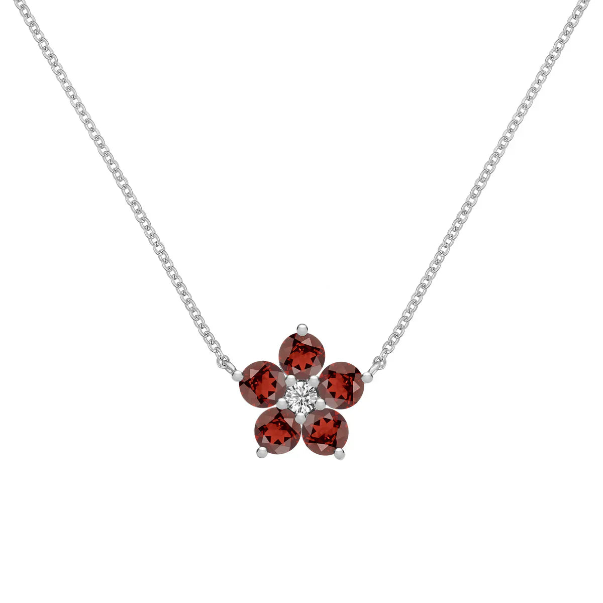 1.45 TCW Round Cut Flower Design Moissanite Necklace-January Birthstone