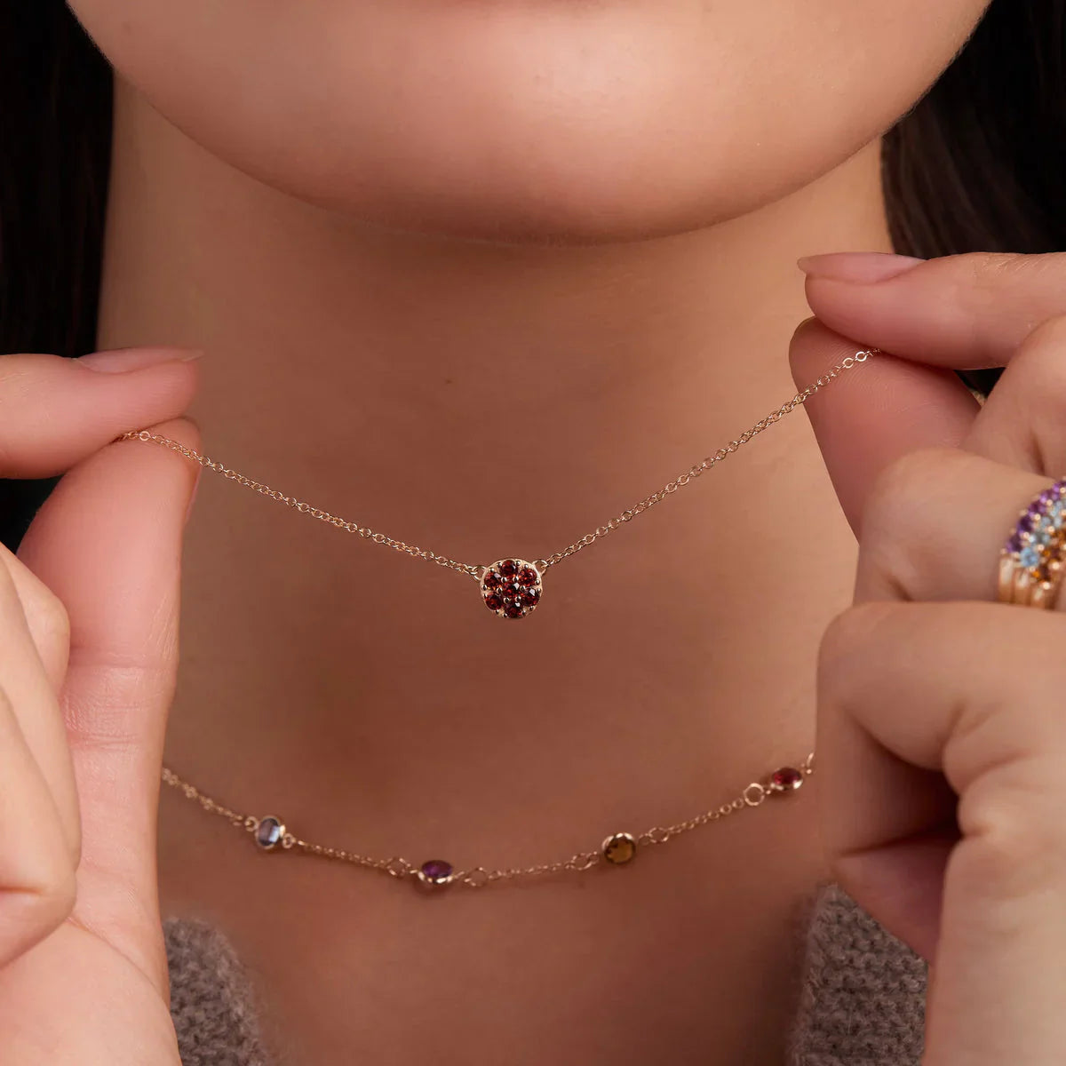 0.70 TCW Round Cut Floral Moissanite January Birthone Necklace