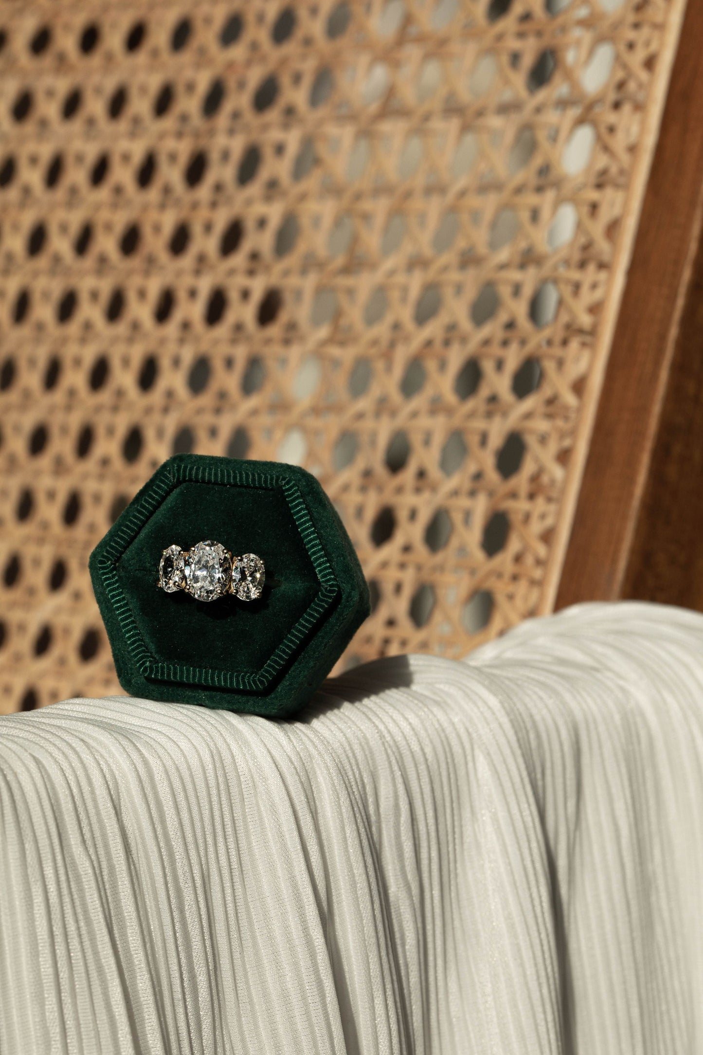 1.80 CT Oval Moissanite Three Stone Engagement Ring