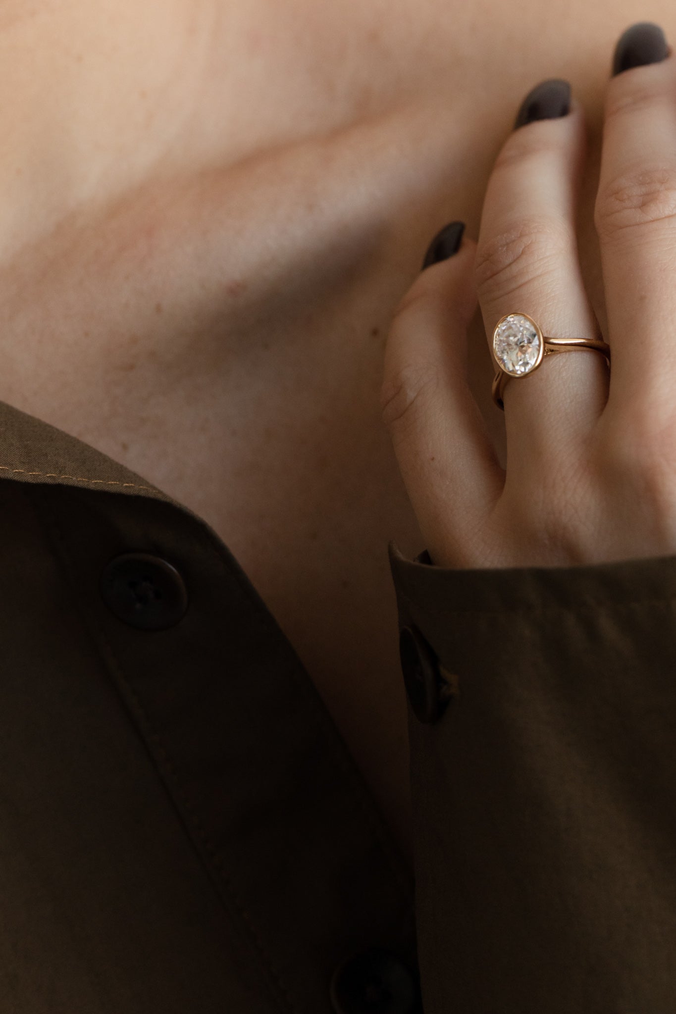 2.10 CT Oval Moissanite Bezel Solitaire Engagement Ring