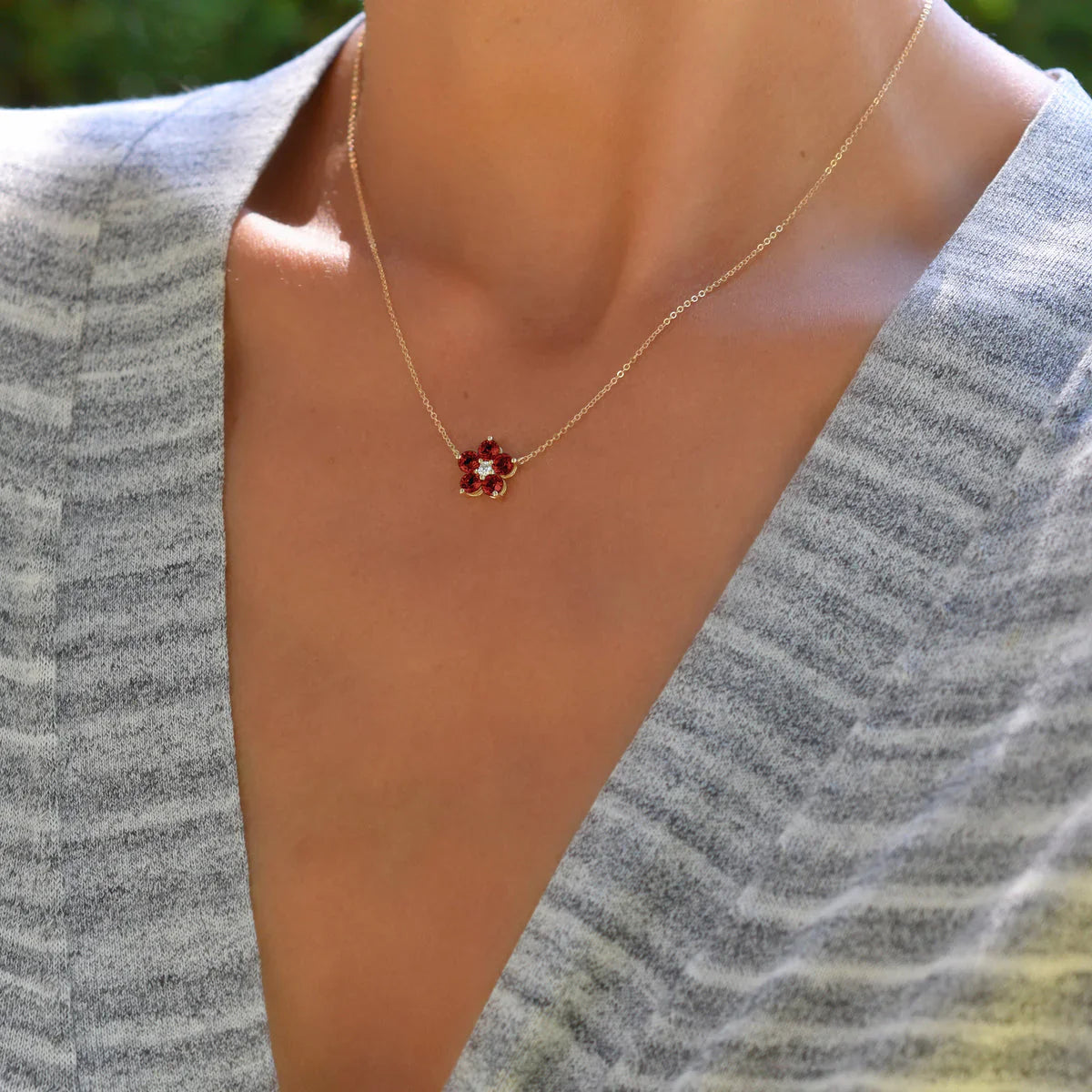 1.45 TCW Round Cut Flower Design Moissanite Necklace-January Birthstone