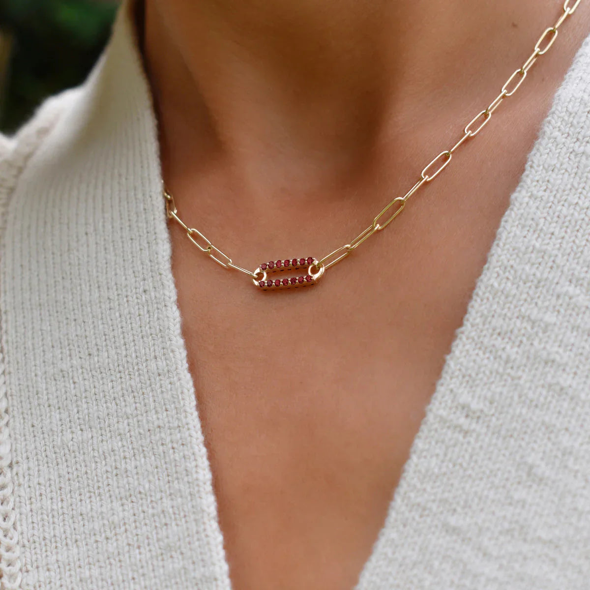 2.50 TCW Round Cut Safety Pin Moissanite Necklace-January Birthstone