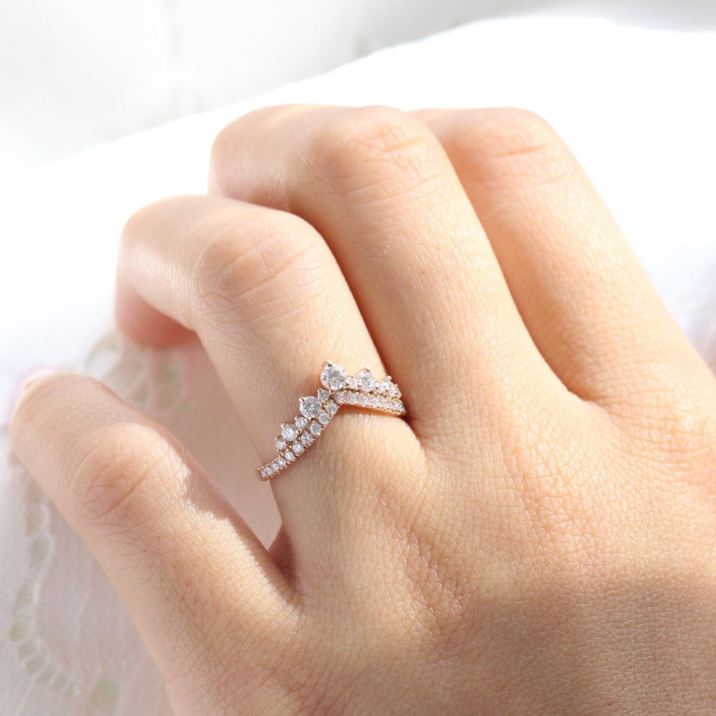 Tiara Halo Pave Bridal Set With Pear Moissanite and Tiara Diamond Band