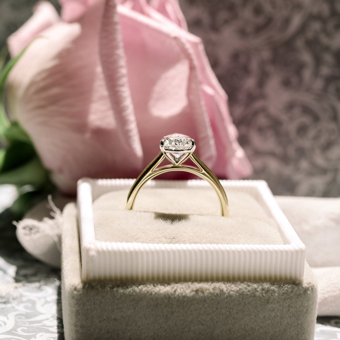 4.0ct Pear Cut Moissanite Diamond Cathedral Solitaire Engagement Ring