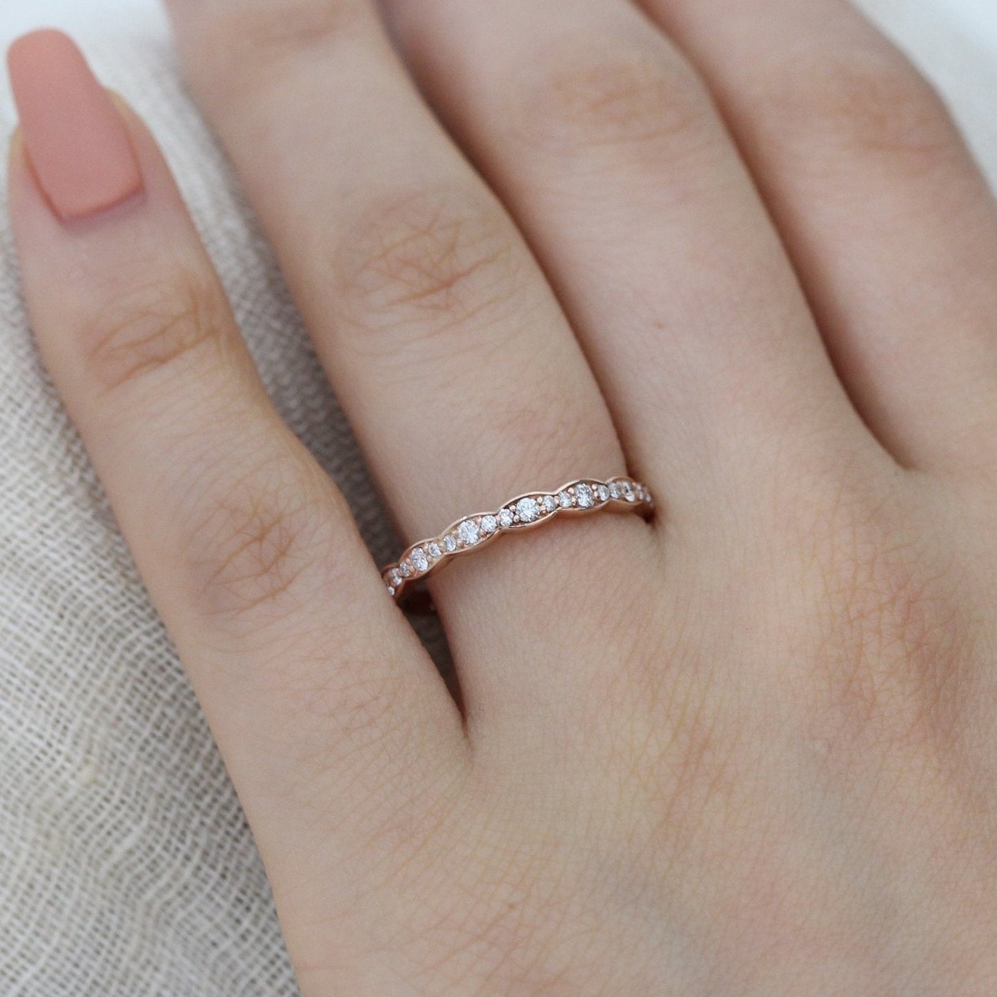 Tiara Halo Scalloped Bridal Set With Moissanite Diamond Band