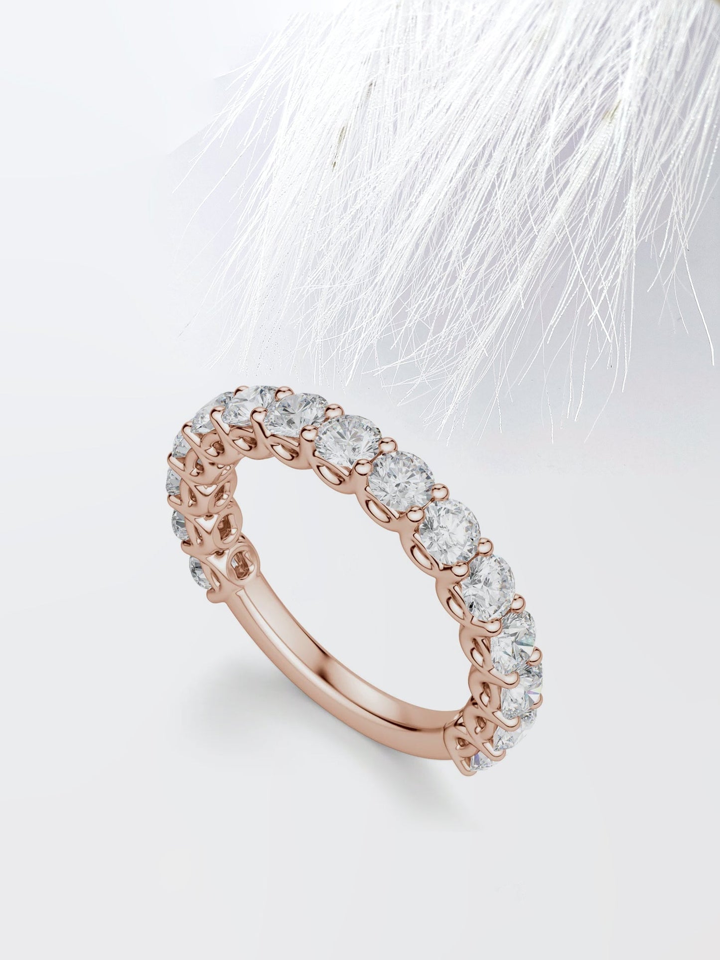 Round Cut Semi Eternity (3\\4) Diamond Wedding Band For Women