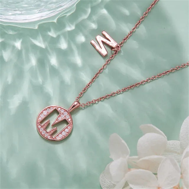 \ M \" Letter Moissanite Diamond Necklace for Women"
