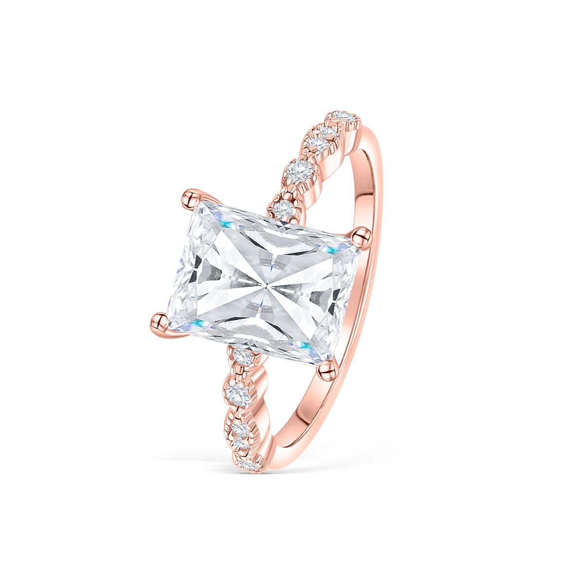 1.50 CT Radiant Moissanite Milgrain Pave Engagement Ring