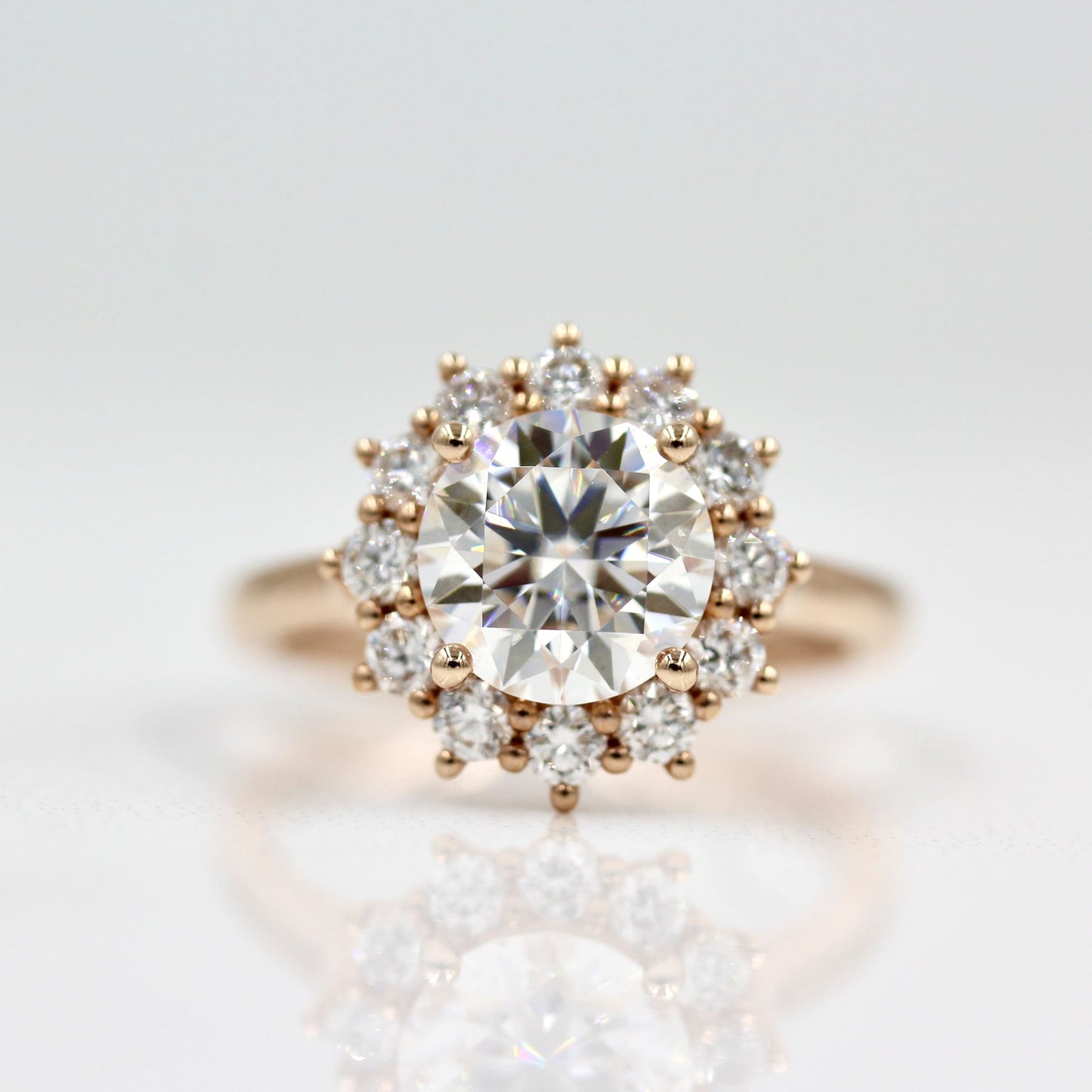 2ct Round Cut Unique Halo Moissanite Diamond Engagement Ring