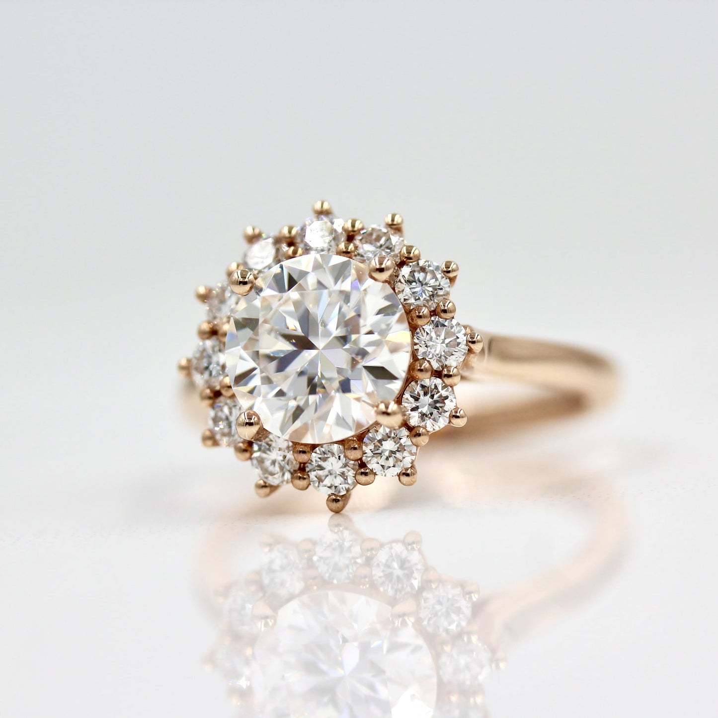 2ct Round Cut Unique Halo Moissanite Diamond Engagement Ring
