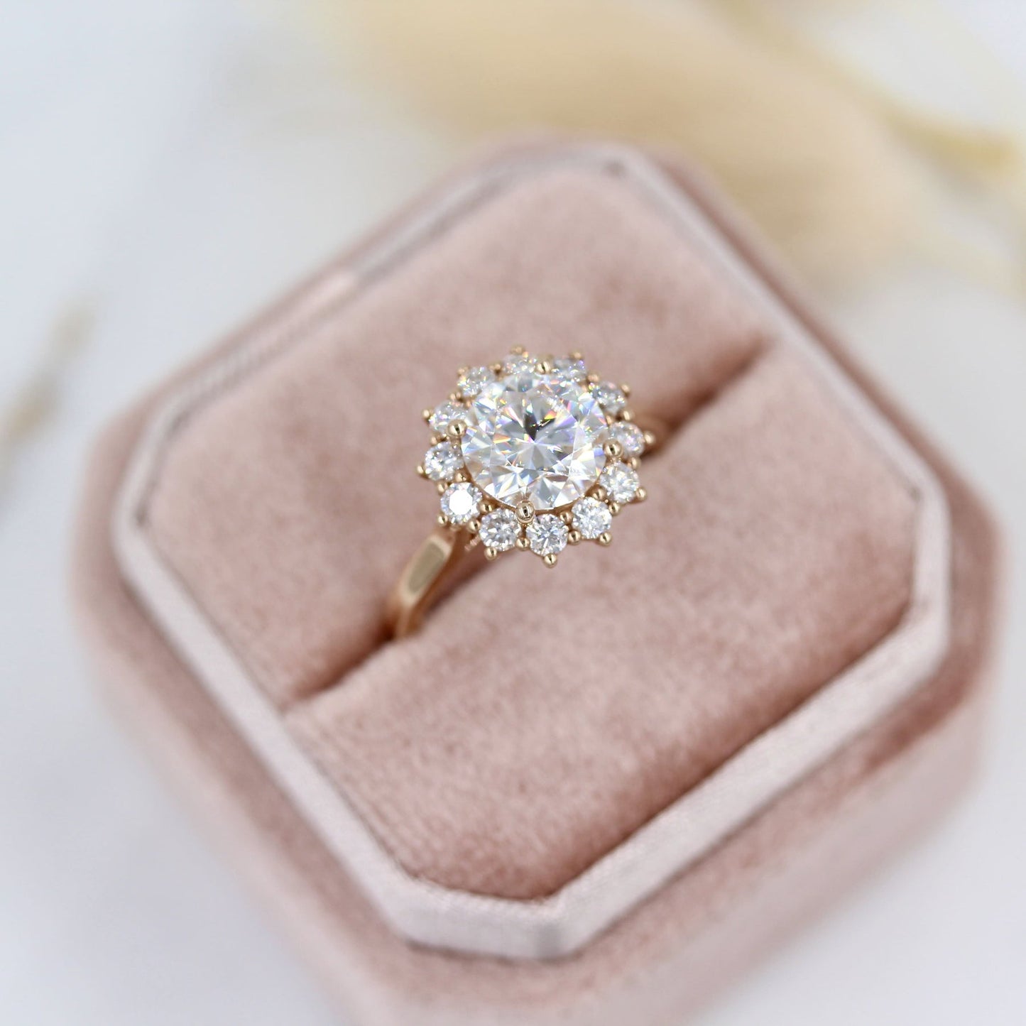 2ct Round Cut Unique Halo Moissanite Diamond Engagement Ring