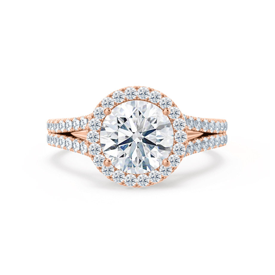 0.50 CT Round Shaped Moissanite Halo Split Shank Style Engagement Ring