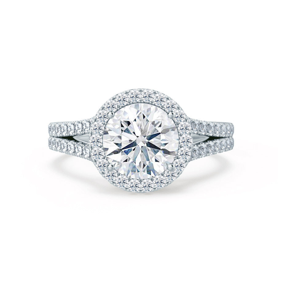 0.50 CT Round Shaped Moissanite Halo Split Shank Style Engagement Ring
