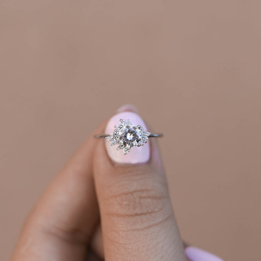 1.05ct Round Cluster Diamond Moissanite Engagement Ring