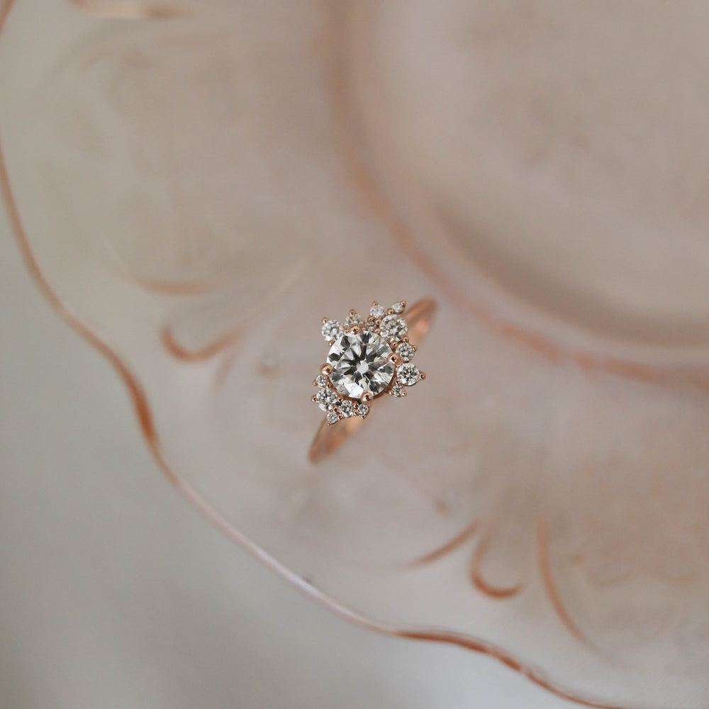 1.05ct Round Cluster Diamond Moissanite Engagement Ring