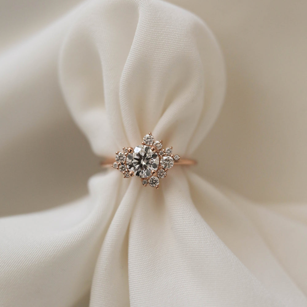 1.05ct Round Cluster Diamond Moissanite Engagement Ring