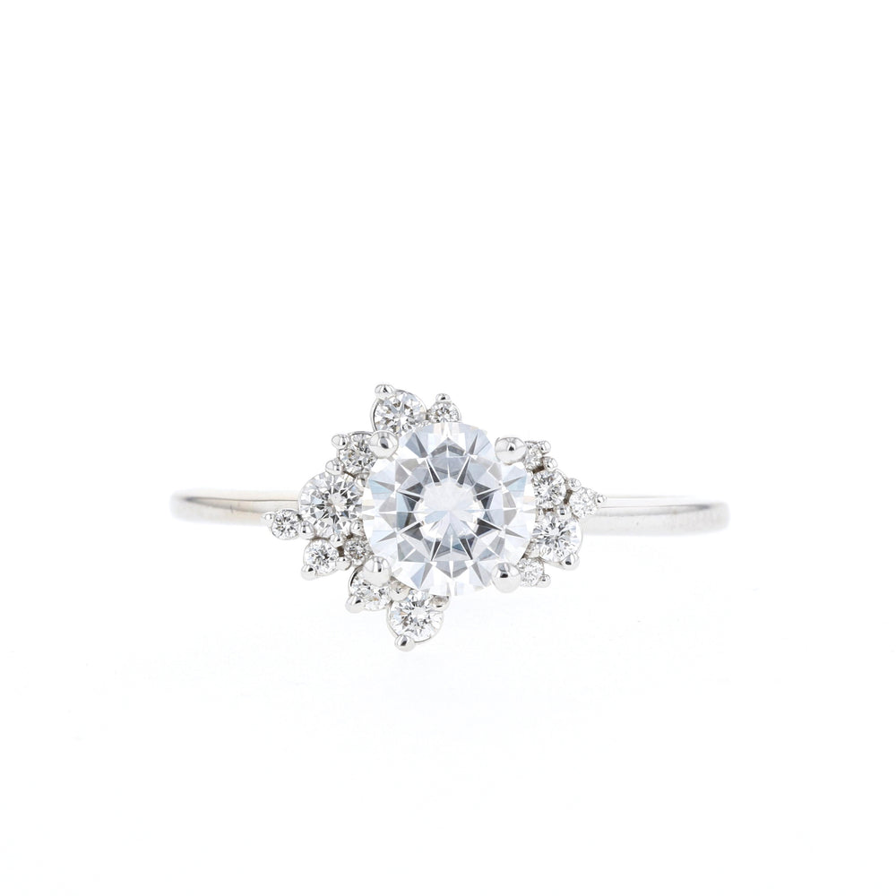 1.05ct Round Cluster Diamond Moissanite Engagement Ring