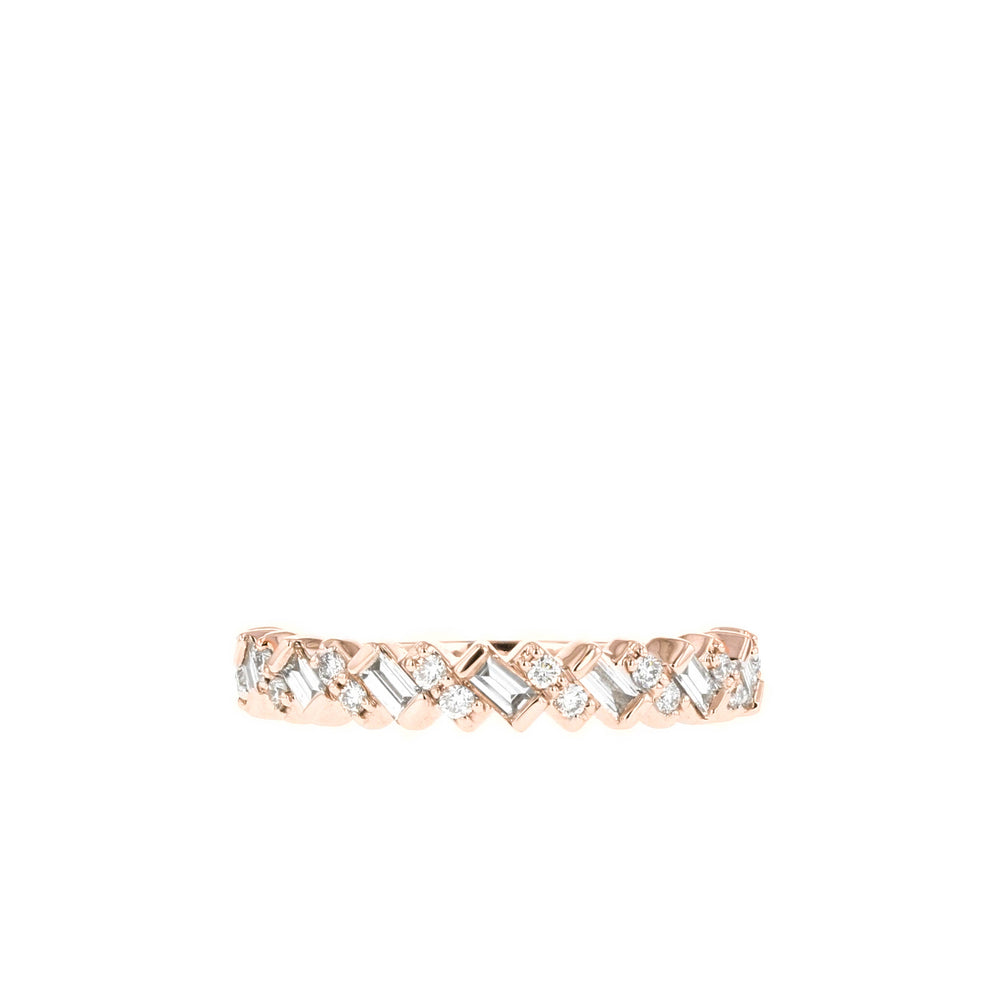 0.44ct Baguette And Round Moissanite Half Eternity Diamond Wedding Band