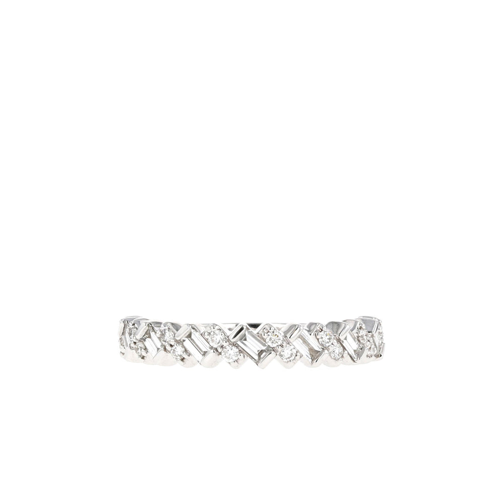 0.44ct Baguette And Round Moissanite Half Eternity Diamond Wedding Band