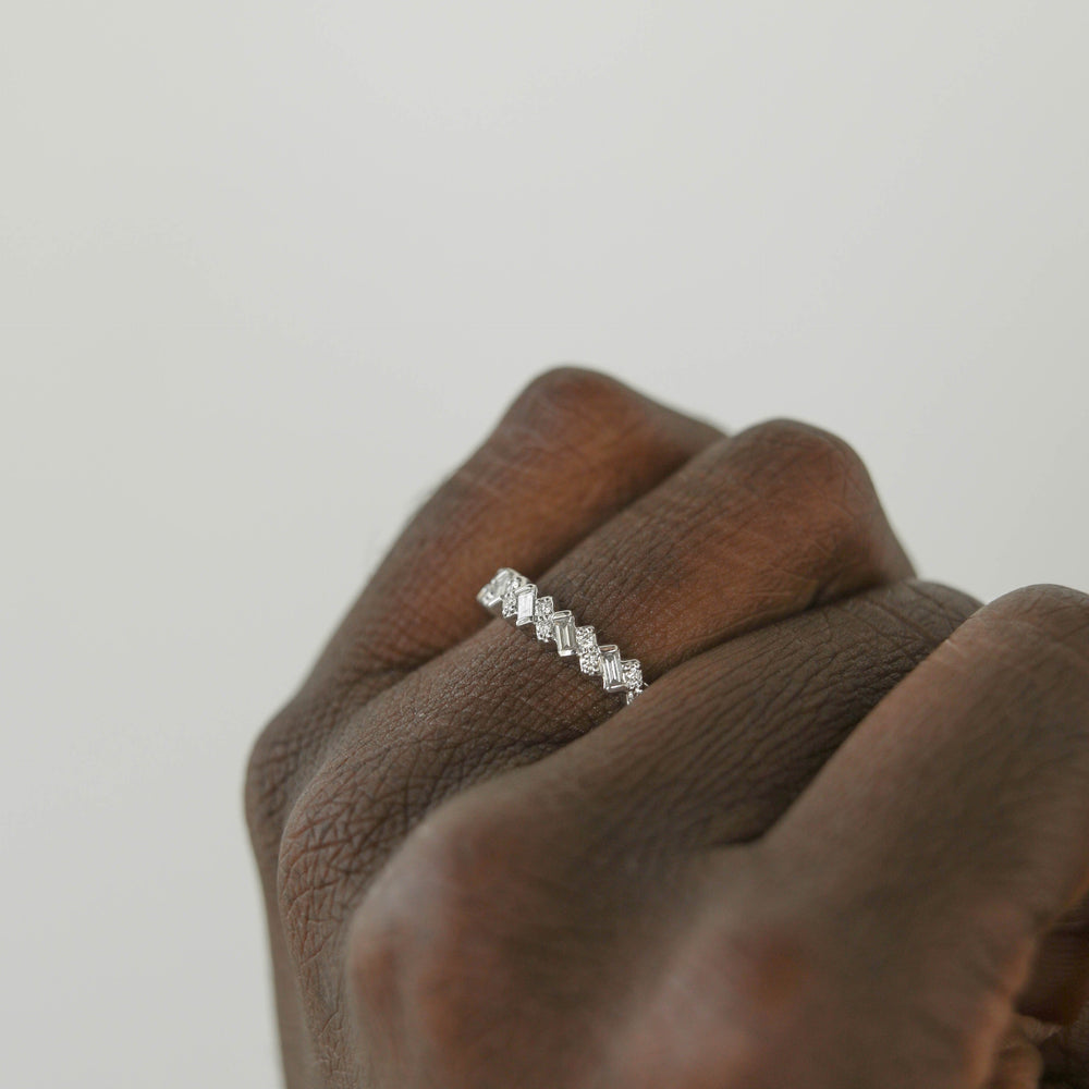 0.44ct Baguette And Round Moissanite Half Eternity Diamond Wedding Band