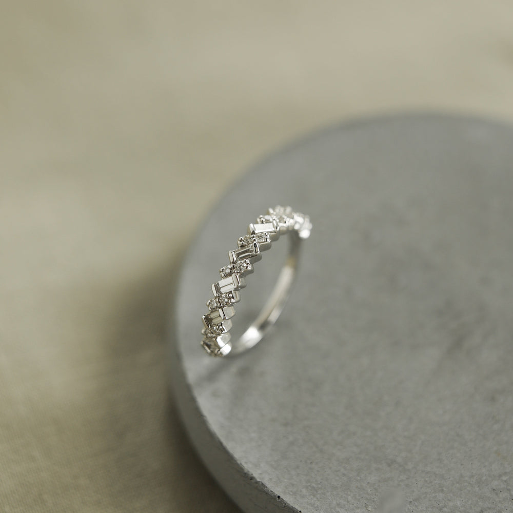 0.44ct Baguette And Round Moissanite Half Eternity Diamond Wedding Band