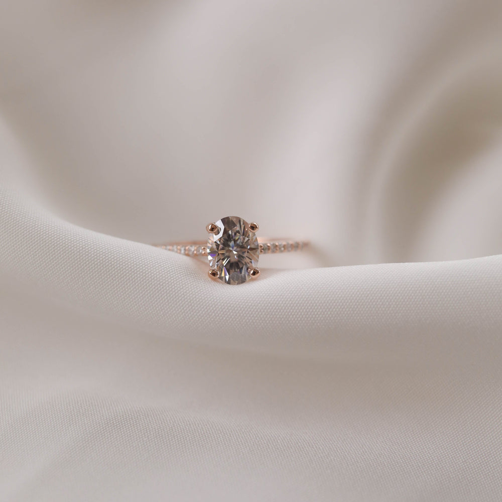 1.20CT Oval Moissanite Pave Diamond Engagement Ring