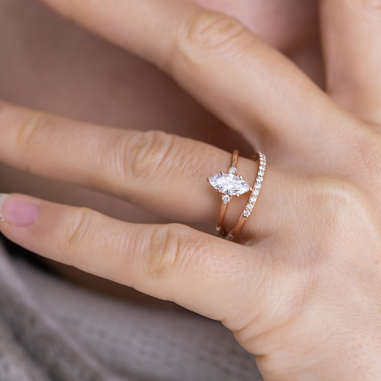 1.0CT Marquise Cut Moissanite Engagement Ring in 14K Rose Gold