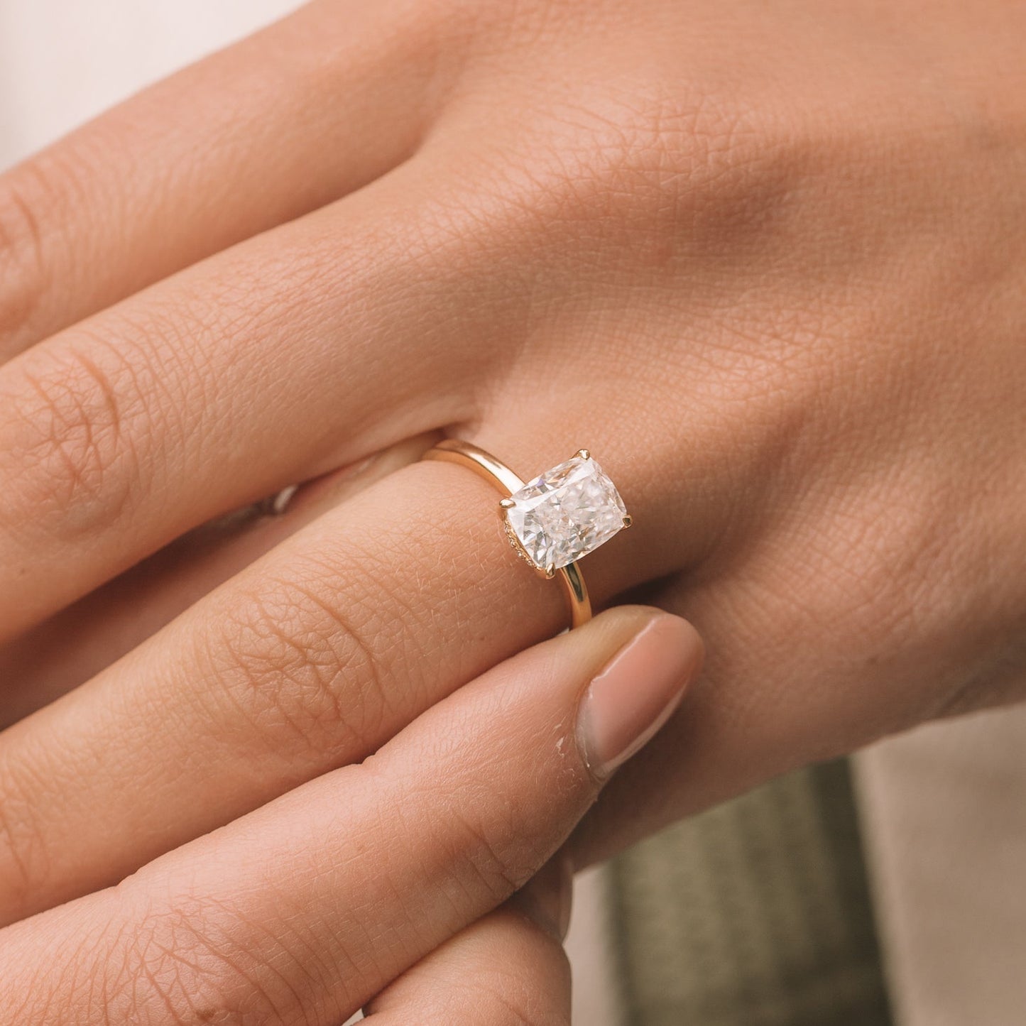 2.5 ct Cushion cut Hidden Halo Moissanite Engagement Ring
