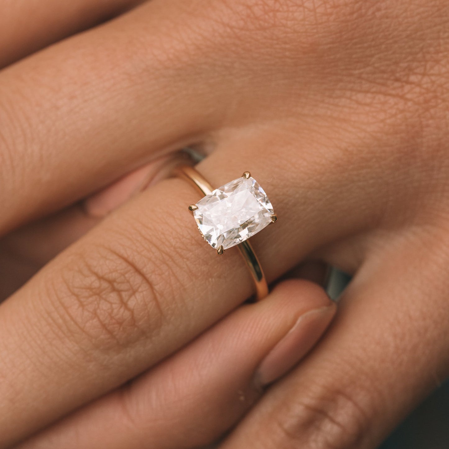 2.5 ct Cushion cut Hidden Halo Moissanite Engagement Ring