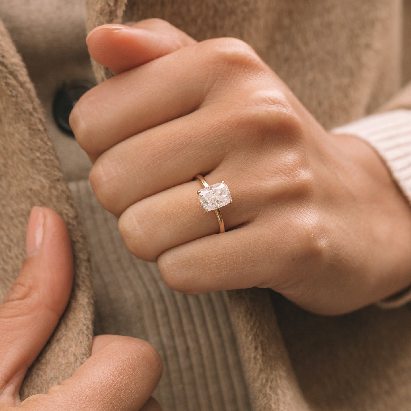 2.5 ct Cushion cut Hidden Halo Moissanite Engagement Ring